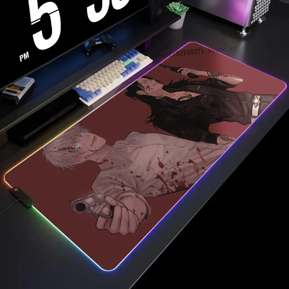 

Satoru Gojo Suguru Geto Jujutsu Kaisen Mousepad XXL RGB Gaming Mouse Pads HD Black Gamer Accessories Large LED