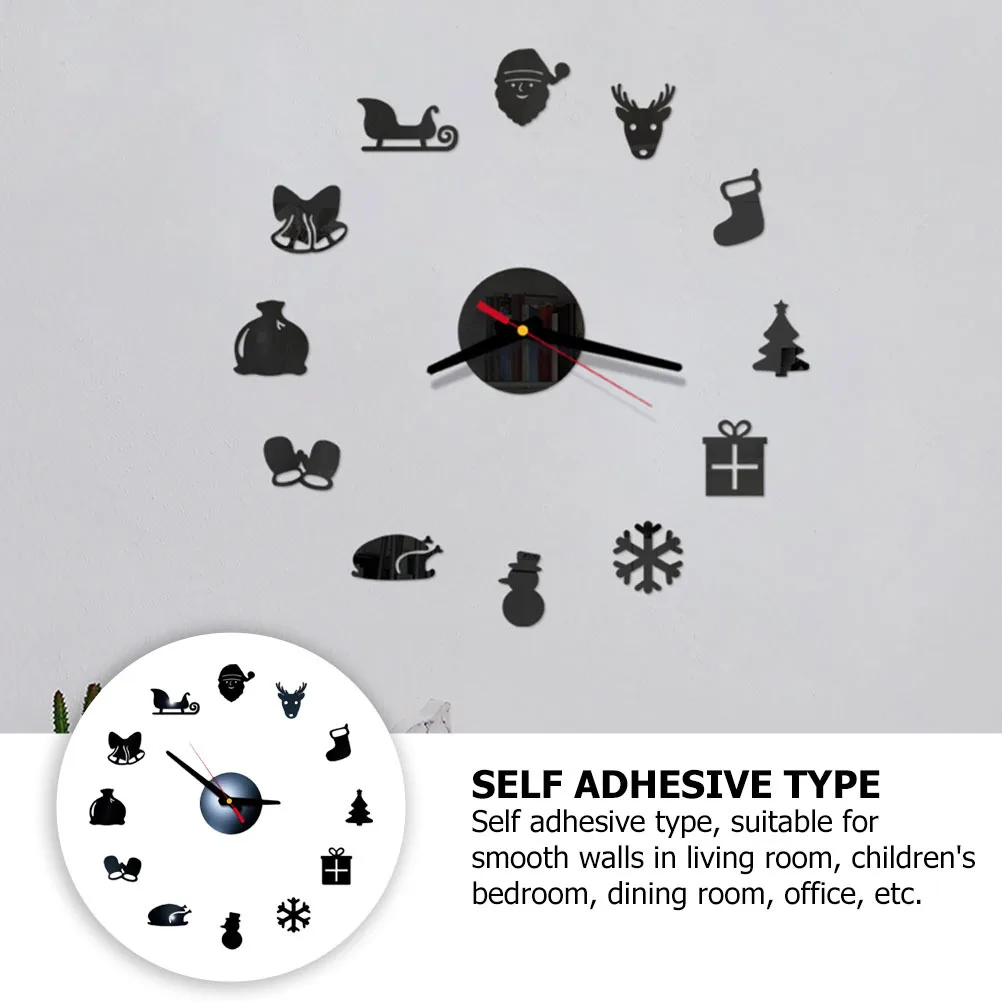 

1Pcs Acrylic Christmas DIY Wall Clock Silent Movement Self-Adhesive Home Decor Decorative Wall Hanging Clock for Living Room