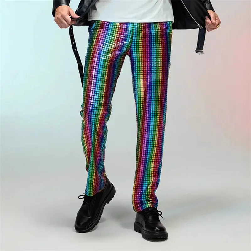 

Y2K Techwear Spring New Mens Sequin Striped Cargo Pants Luxury Nightclub Work Pants Joggers Trousers For Man Pantalones Hombre