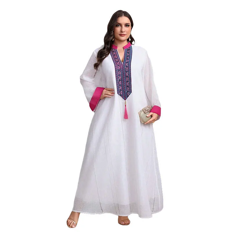 KYP1153 Muslim robe temperament white simple Dubai embroidery plus size dress