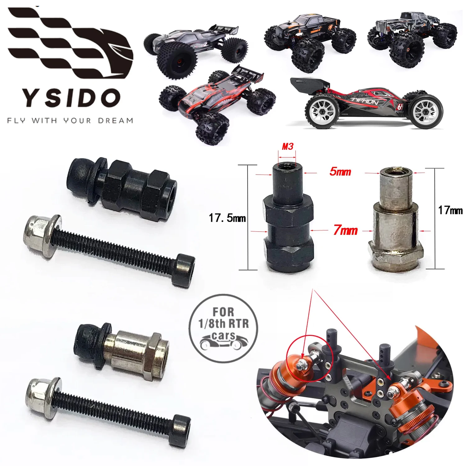 

Универсальный крепежный винт для втулки амортизатора 1:8 для радиоуправляемых моделей ZD Racing, HOBAO, ARRMA, Kyosho, HSP (багги, траттли, монстры)