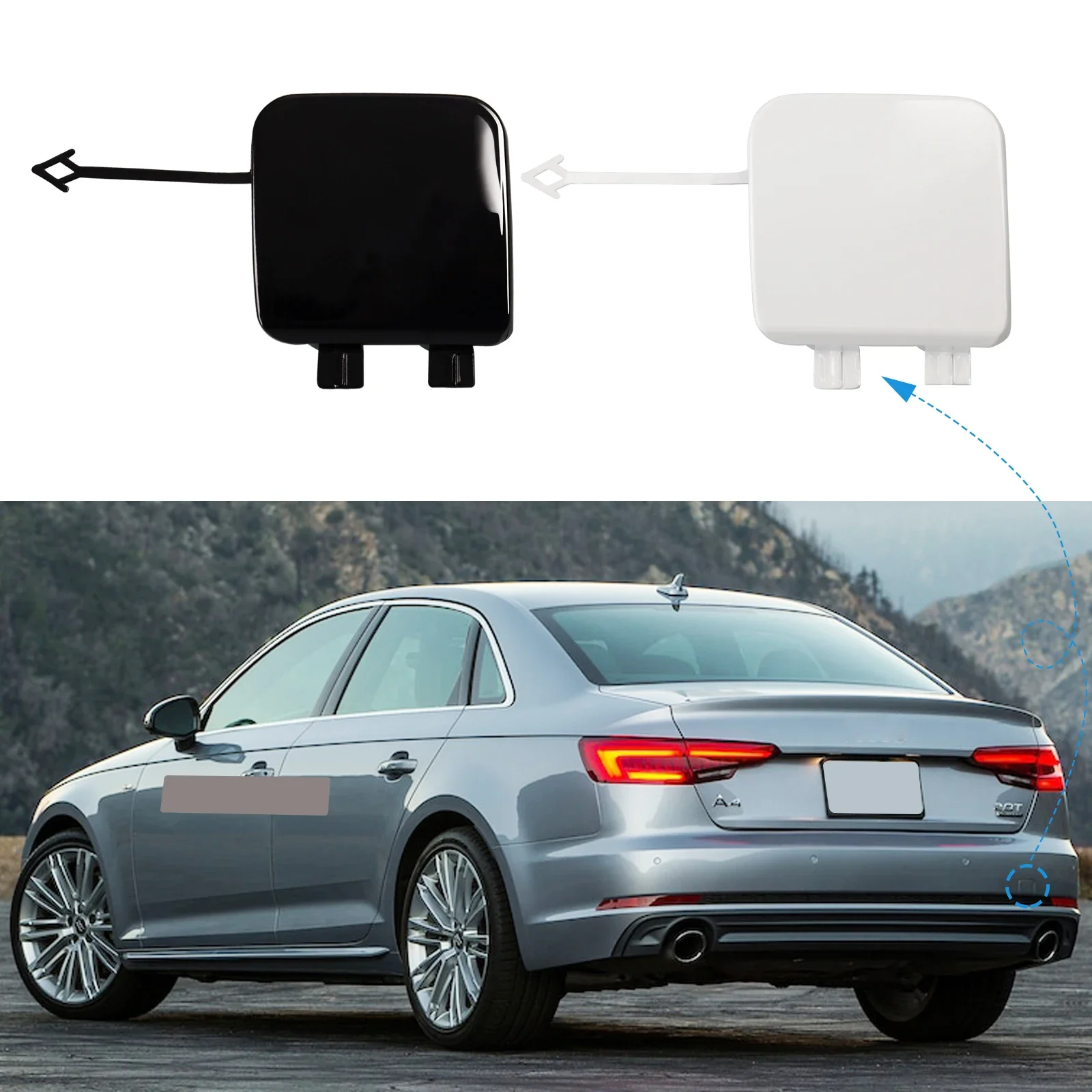 

Rear Bumper Tow Hook Cover Cap Towing Eye For Audi A4 B9 Accessories 2017 2018 2019 8W5807441 8W5807441GRU Right Passenger Side