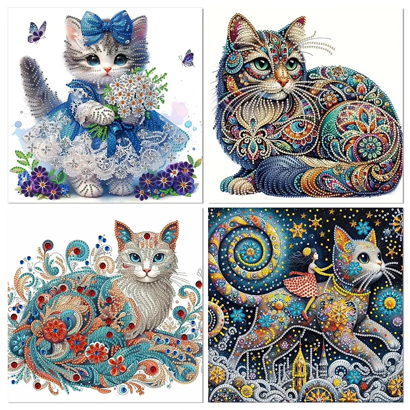 

CHENISTORY 5D Special Shape Diamond Painting Cute Cat Animal DIY Diamond Embroidery Art Kit For Adults Children Handicraft Decor