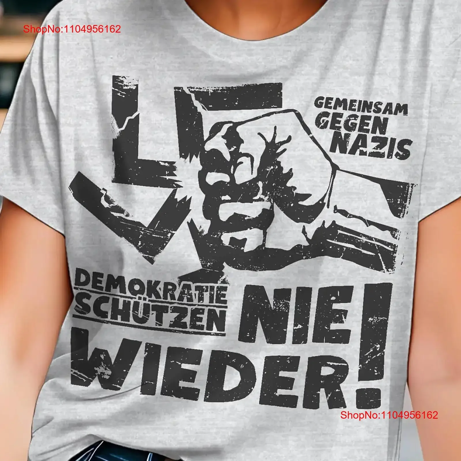 تي شيرت Nie wieder Gemeam Gegen Nazis الديمقراطية شيليرن المضاد للفاشية الحول هاس و هيتزي وايدرستاند 408APT2 #1