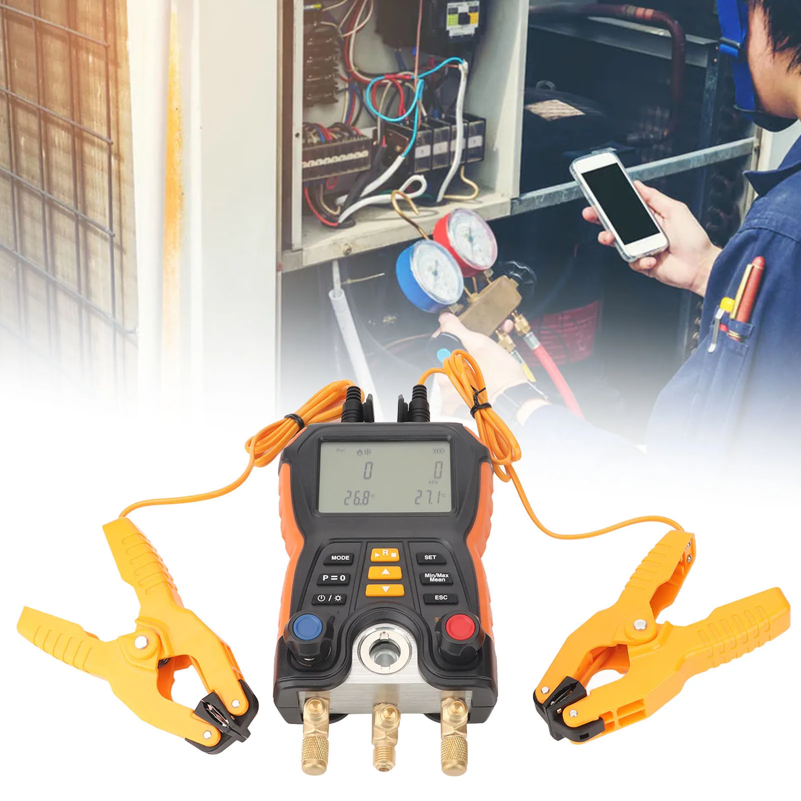 Digital HVAC Manifold Gauge Multiple Modes Digital Manifold Meter ABS 2 in 1 83 Refrigerants Clear Display for Troubleshooting