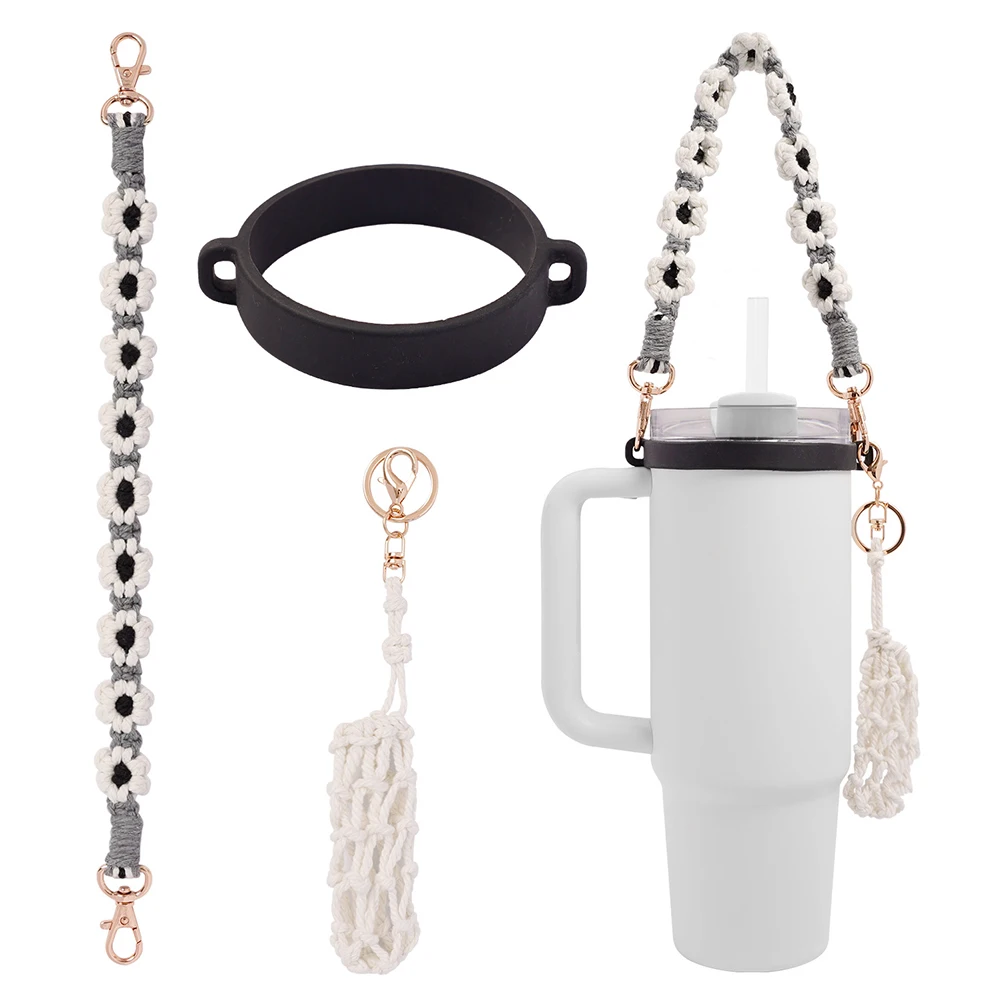 Water Bottle Handle Strap for Stanley Cup 16-40oz W/Lipstick Holder Woven Cup Handle Sling for Stanley Cup Accessories