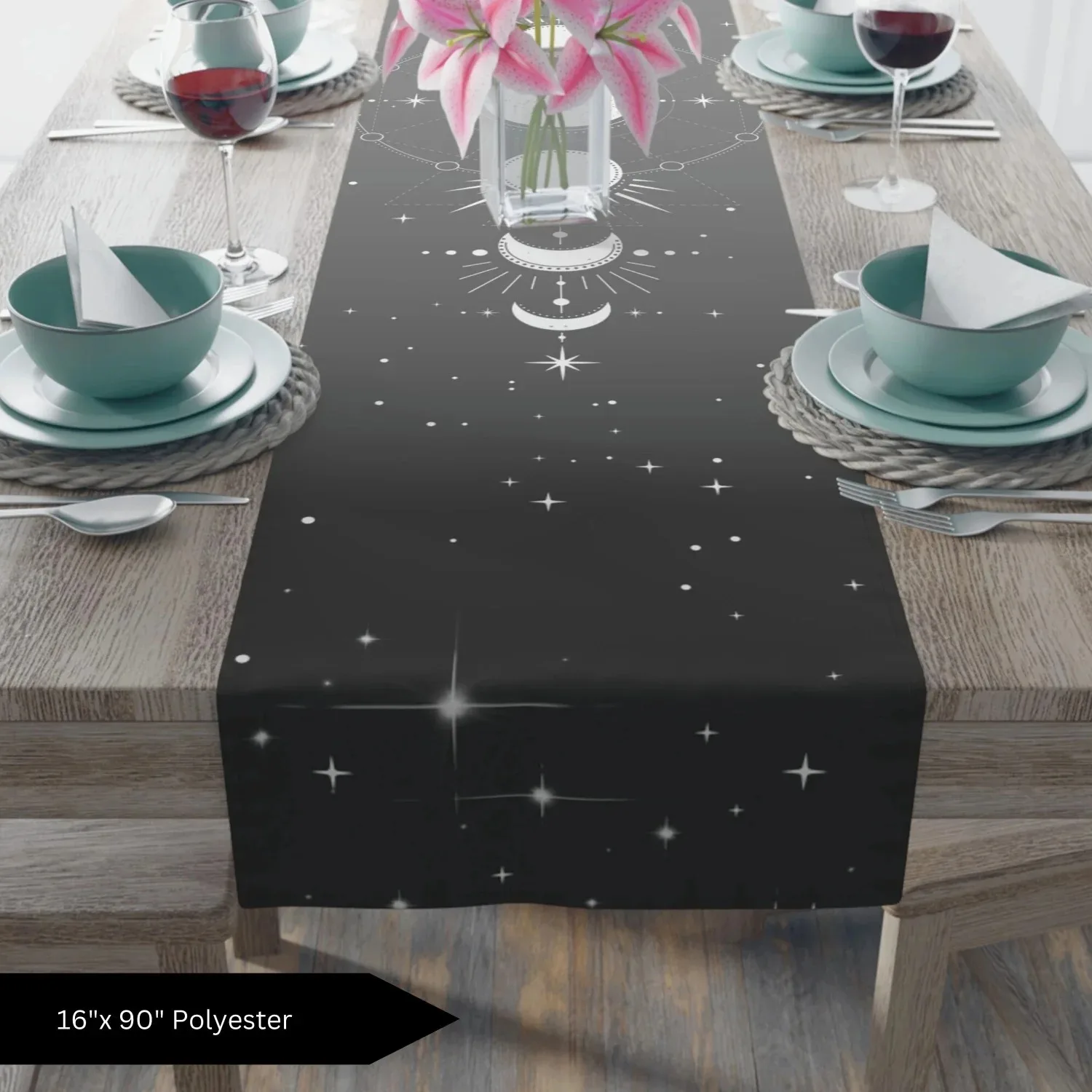 Moon Phase Star Table Runner Durable Cotton Twill Material Mystical Astrology Starry Pattern For Gothic Celestial Style Table De