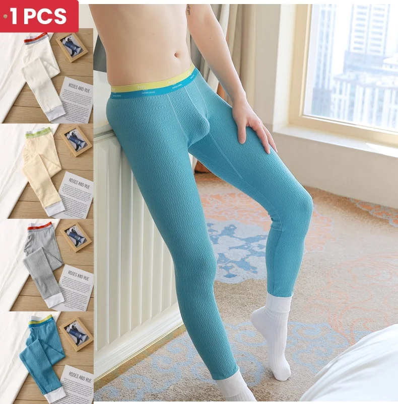 1 PCS Men Thermal Underwear Bottoms Athletic Workout Sport Cotton Soft Leggings Tights Warm Shaping Trousers Winter Bottom Pants