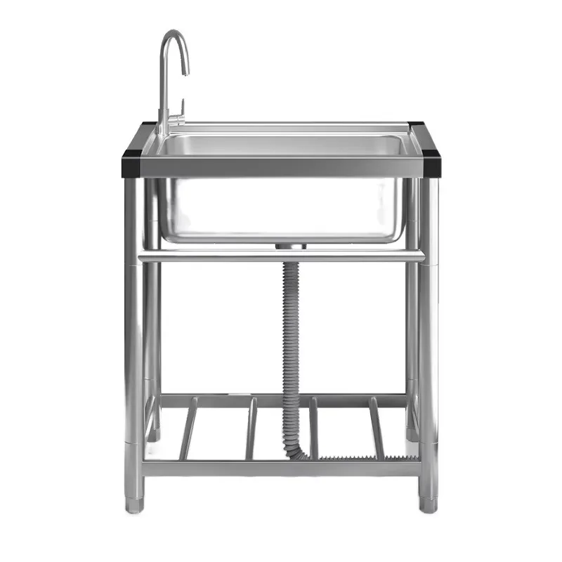 47*42*75cm Household Kitchen Basin 304 Stainless Steel Sink with Bracket Integrated Commercial Dishwasher Single Slot Wash Basin