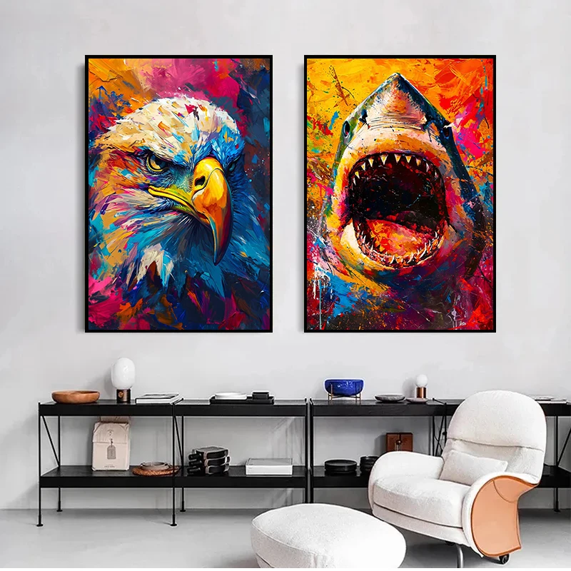Abstract Animals Lion Tiger Wolf Graffiti Art Canvas Painting Colorful Animal Wall Art Poster Prints Pictures Living Room Decor