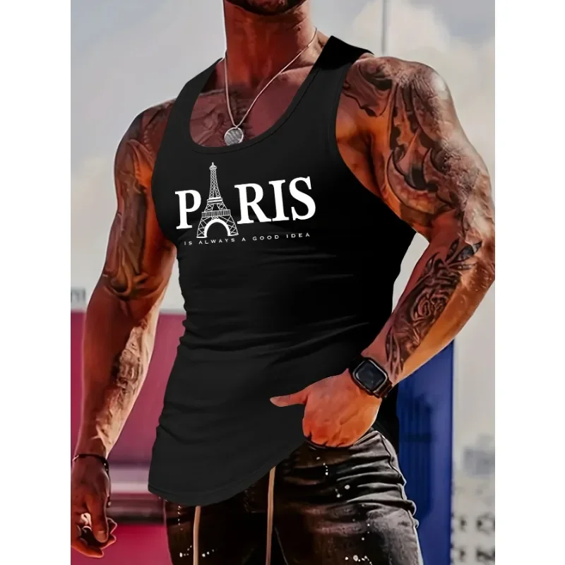 

Men's Sleeveless Breathable Fashion Casual Outdoor Fitness Comfortable Quick Drying Vest T-shirt Printed Solid Color Top