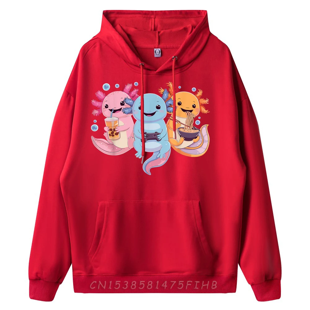 Axolotl Boba Tea Bubble Tea Axolotl Gaming Ramen Axolotl Men's Oversize Long Sleeve Anime Sweatshirts Gift