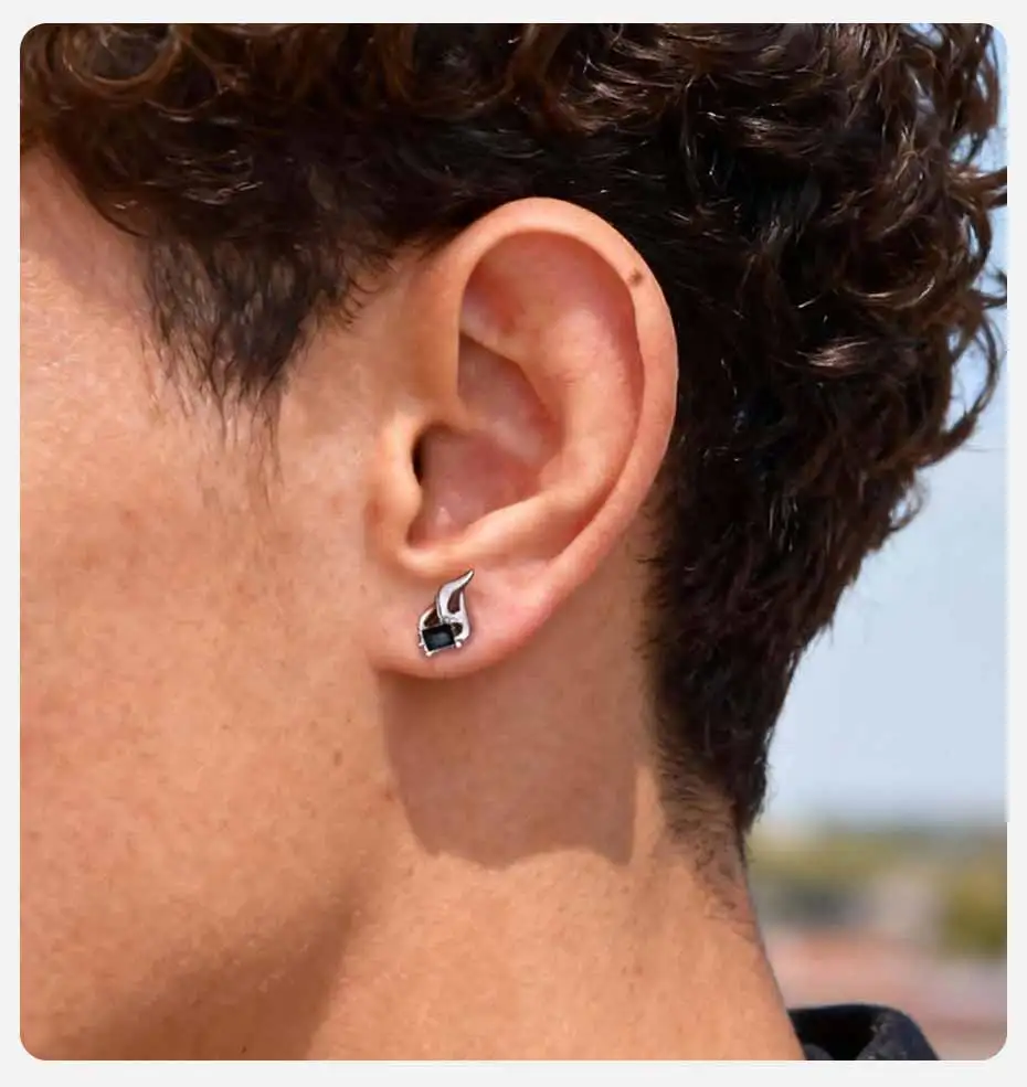 Edelstahl Flamme Zirkon Ohrstecker für Männer Frauen, Anti Allergie Hochwertige Metall Ohrstecker, Hip Hop Punk Schmuck Geschenk – Detail 3
