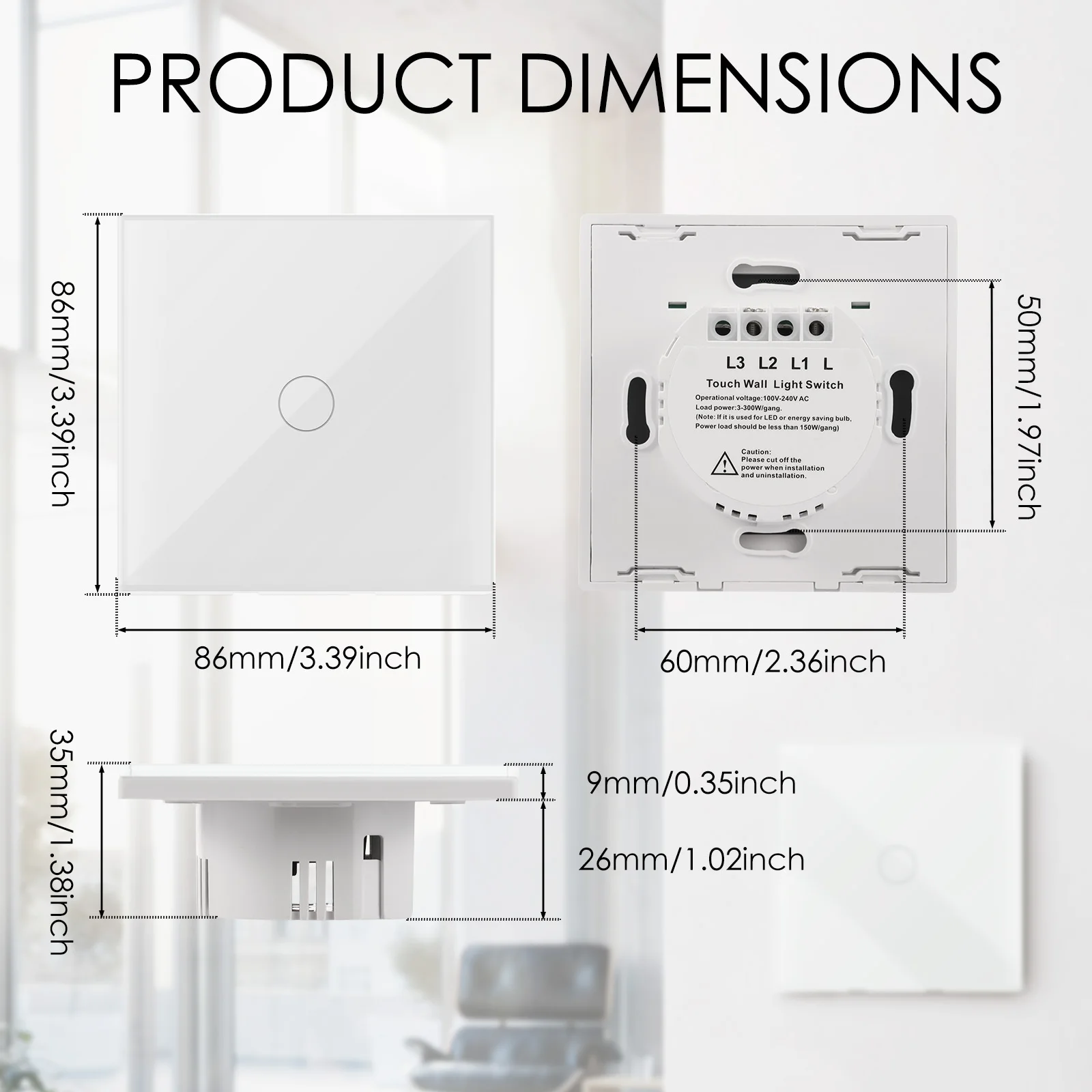 Light Touch Switch 1 Gang 100-240V Glass Panel Touch Switch with LED Indicator Sensor Electrical Button Wall Panel Touch Switch