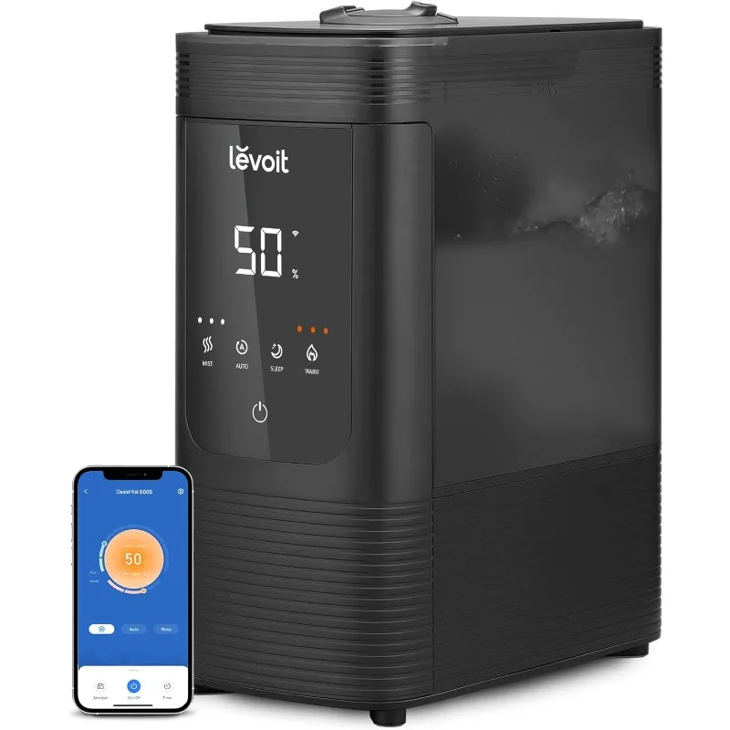 LEVOIT 6L Smart Warm and Cool Mist Humidifiers for Home Bedroom, 60H Runtime and Auto Customized Humidity for Large room