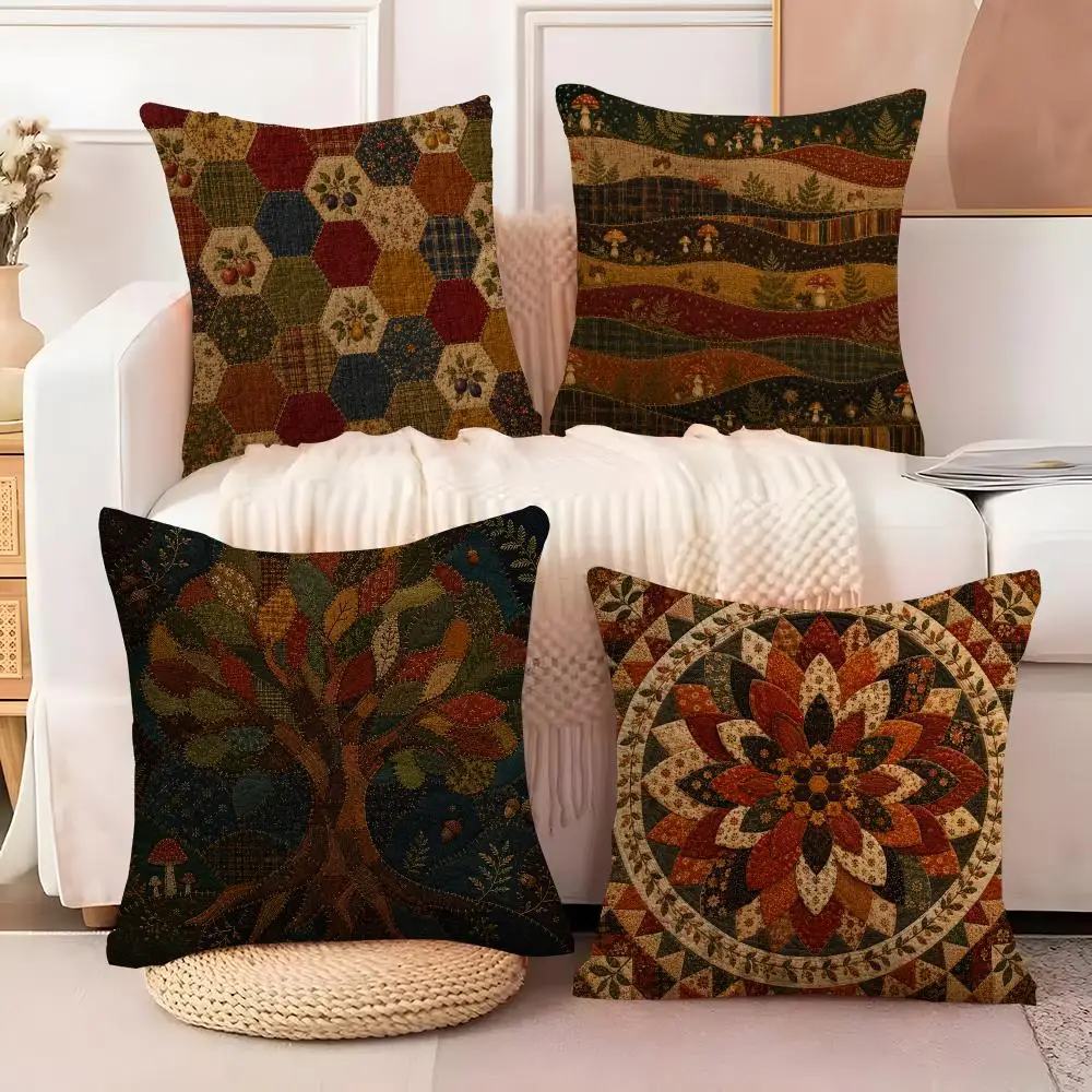 Patchwork Home Decor Cushion Cover  Plush Fabric Soft Double Sided Print Sofa Cushion Cover Throw Pillow Covers