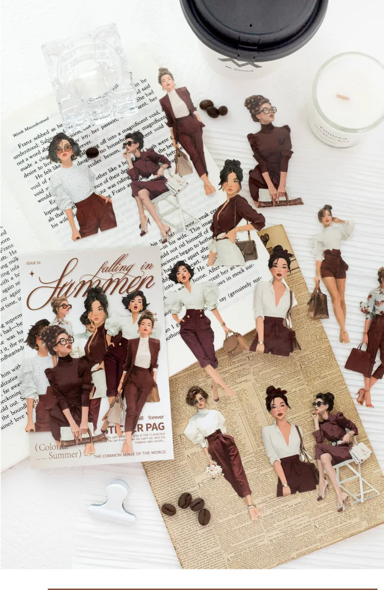 JIANWU Falling Into Summer Series Vintage Character Landscape Material Collage Scrapbook Sticker Creative DIY Journal Stationery