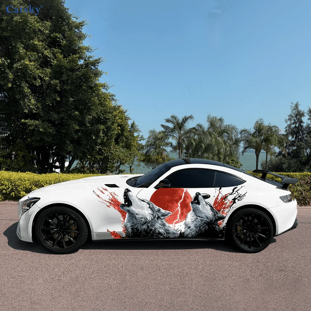 

Wolves Howling full Moon Car Vinyl Wraps Decal Self-adhesive PVC Sticker Suitable for Trucks SUV Decor Auto Accessories Gift