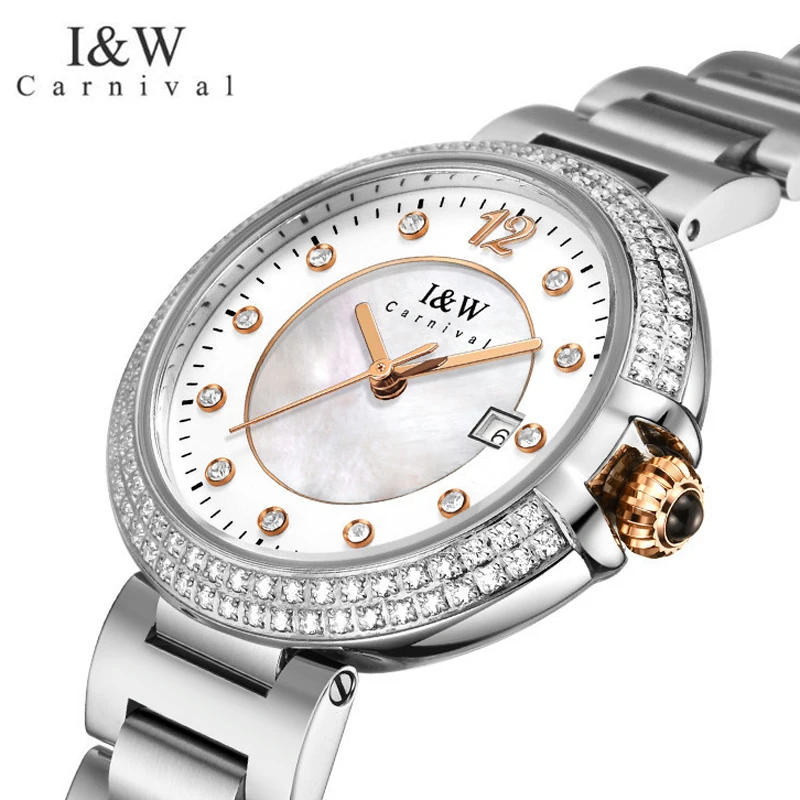 Switzerland Carnival I&W Luxury Brand Japan Quartz Women's Watches 8mm Ultra-thin Case Sapphire Diamond Waterproof Clock C552L