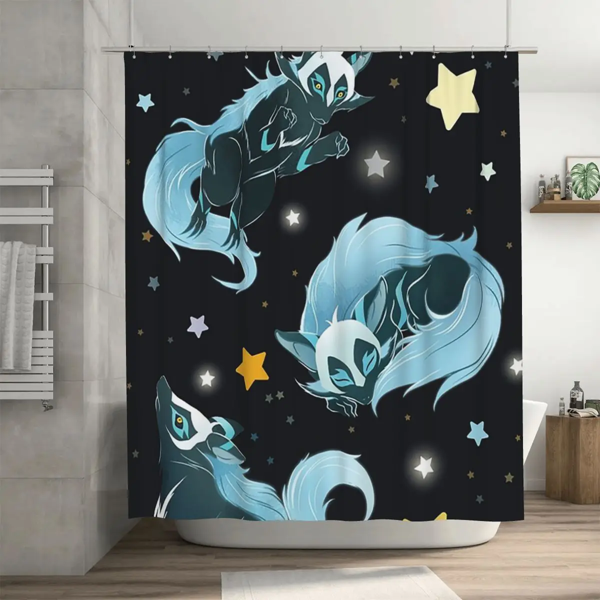 

Занавеска для душа Cosmic Wolf, полиэстеровая, водонепроницаемая, для ванной комнаты, с крючками