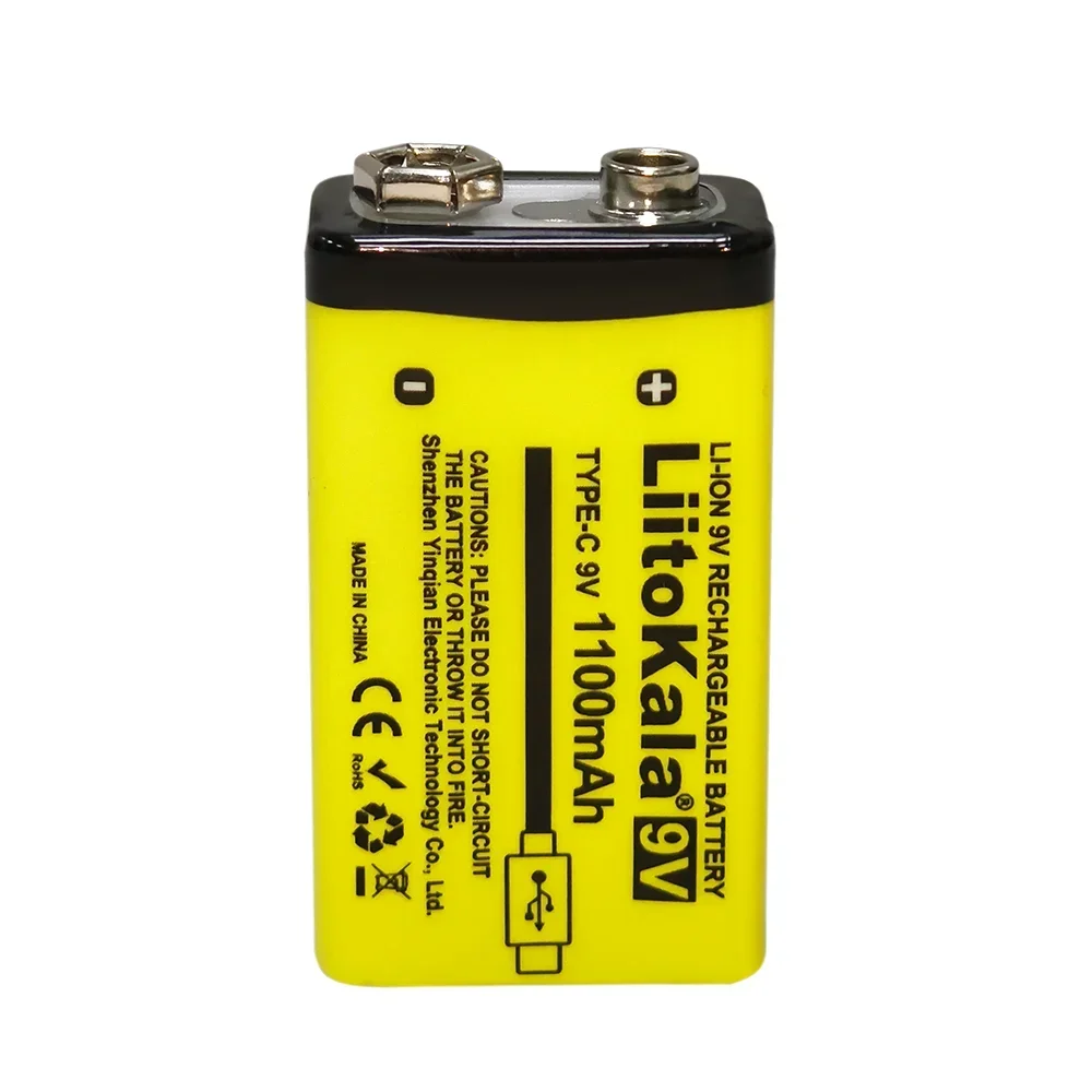 Новая литиевая аккумуляторная батарея LiitoKala 9 В 1100 мАч USB 6F22 для мультиметра, микрофона, игрушки, гитары, КТВ