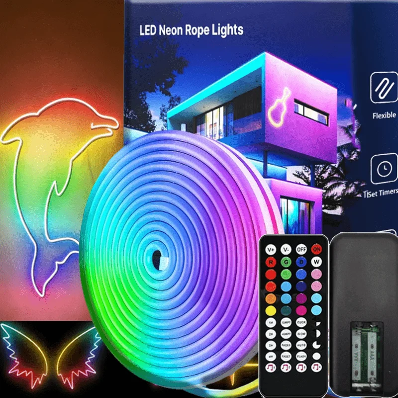5V USB RGB Neon LED Strip Colour Changing Dimmable Rope Light with music sycn Remote Control for Gaming Room Bedroom Party