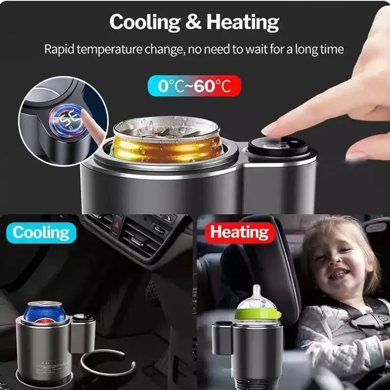 2 In 1 Car Cup Auto Warmer And Cooler Touch Screen Cooling Beverage Drink Cans Smart Car Cup Holder For Camping Travel Driving