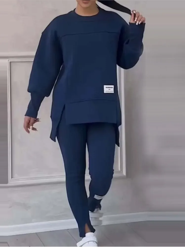 

Woman's Loose Top Skinny Pants Suit Fashion O-neck Long Sleeves Long Pants Two-piece Set Autumn Winter Ladies Casual Outfit