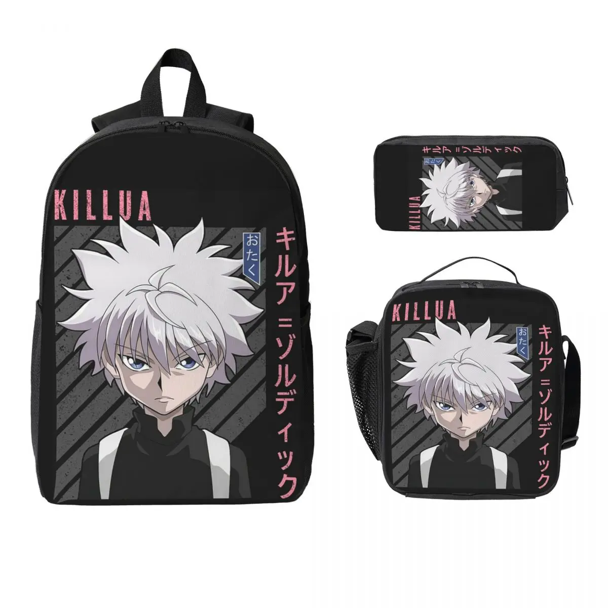 

Killua Zoldyck Anime HXH Hunter x Hunter Backpack Boy Girls BookBag School Bag Shoulder Bags 3ps Insulated Lunch Bag Pencil Case