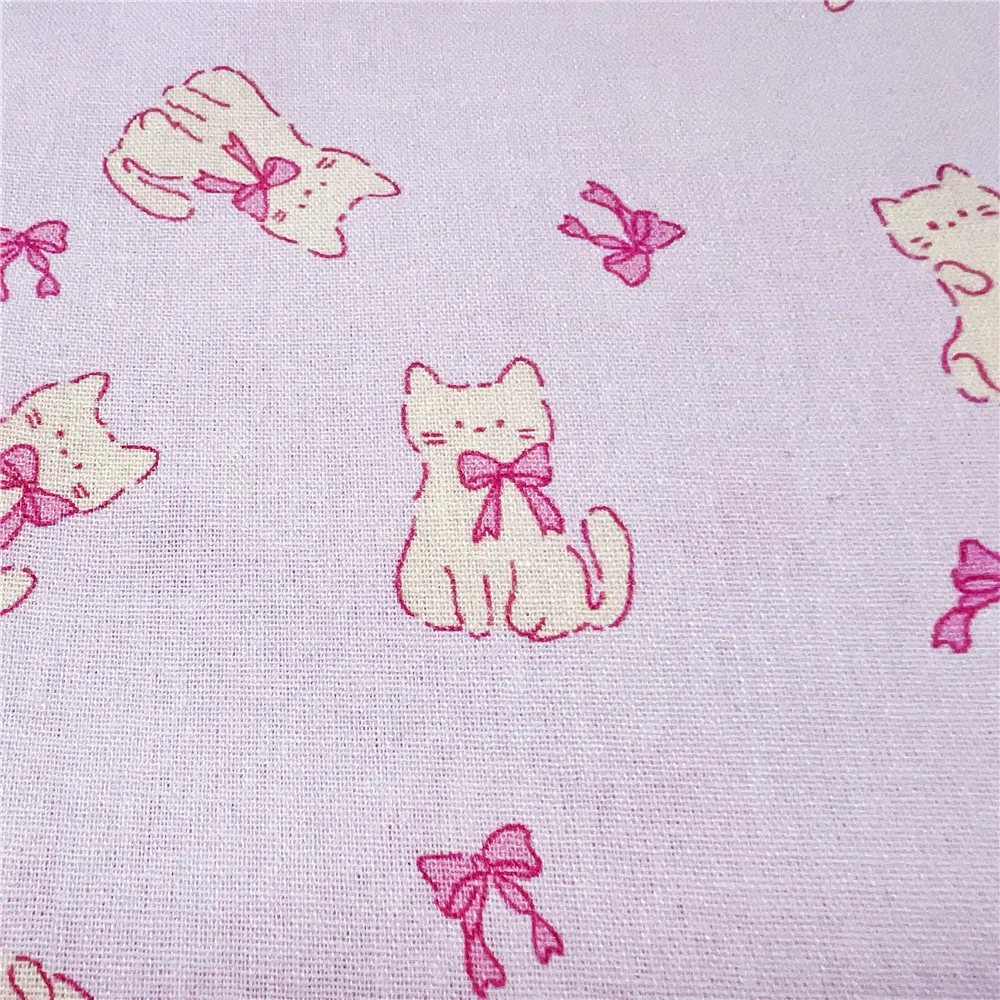 Pink bow mini kitten Cotton Fabric for Tissue Sewing Quilting Fabric Needlework Material DIY Handmade Craft