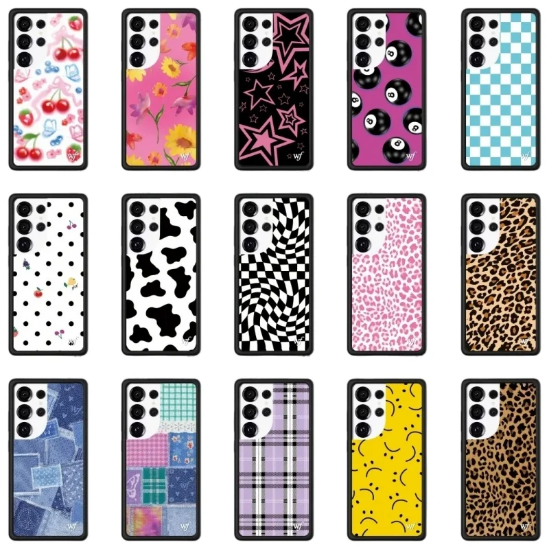 Wildflower Leopard star Phone Case for Samsung S23 S24 S25 Ultra S26 Ultra Cute cartoon grid fruit cherry Cover﻿﻿﻿﻿﻿﻿﻿﻿﻿﻿﻿﻿﻿﻿
