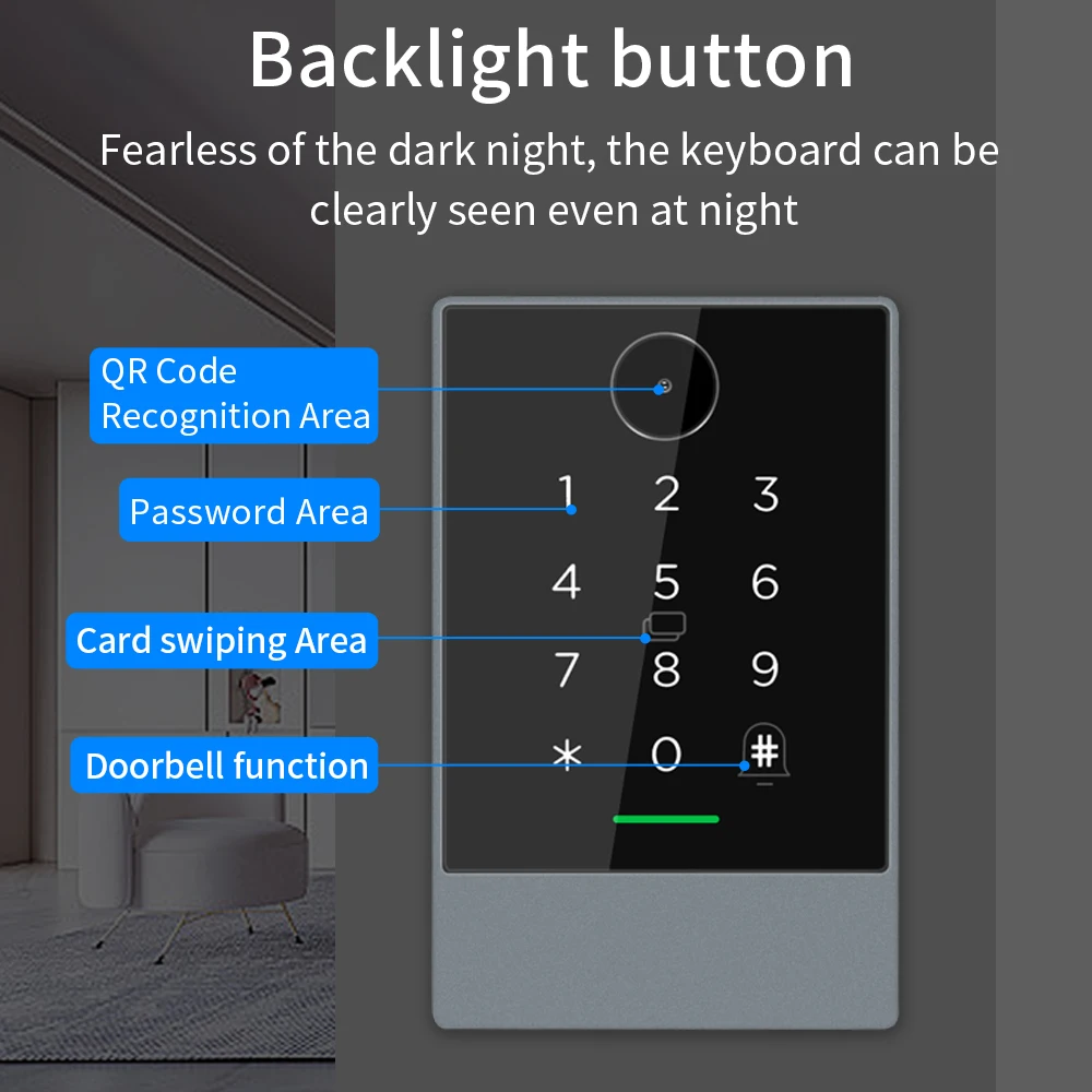 Access Control Waterproof Outdoor Qr Code Keypad Reader 13.55Mhz TTLOCK & TTHotel App Remote Door Opener Work with Alexa Google