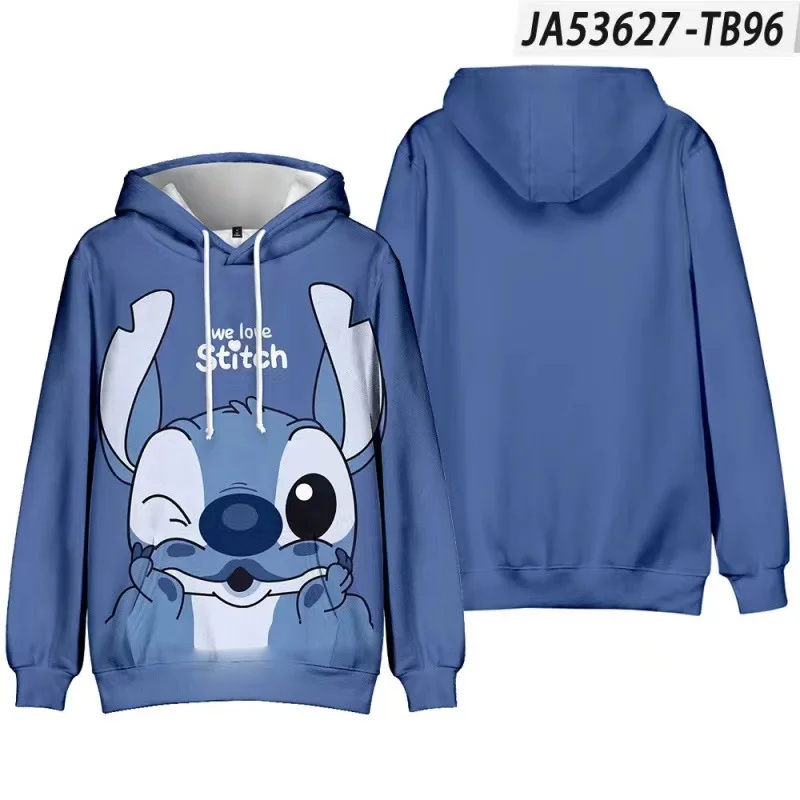 2024 Disney Stitch Cartoon Printed Children\'s Clothing Pullover Hooded Sweatshirt Autumn New Long Sleeve Tops for Boys and Girls