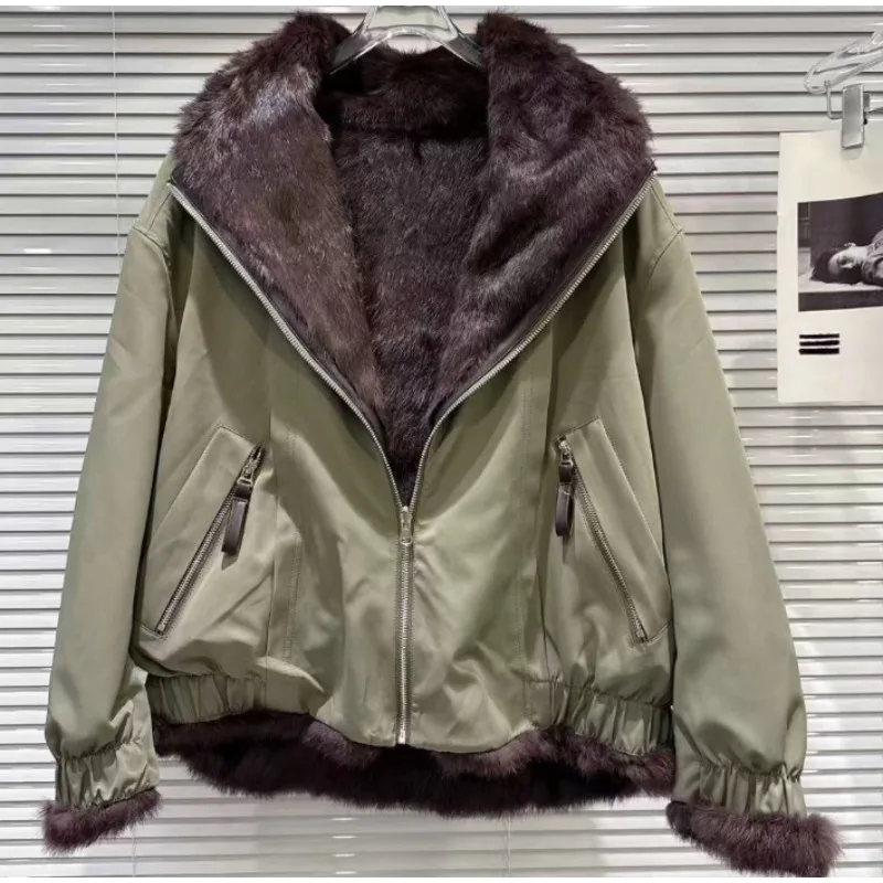 アウターウェア 新しいラビットとミンクのフェイクファーコート レディース ショートフェイクファー ワンピース エコフレンドリーコート 両面着用可能 ジャケット