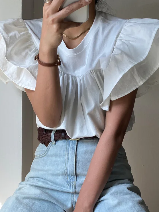 

Unique Design Sensation T-irt Women's Summer Cotton Gauze Sve round Ne Casual Faionable Top Dongda Gate Sle