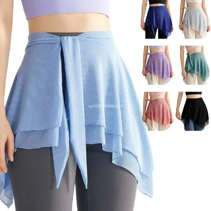 Women Mesh Wrap Dance Skirt Solid Color Ballet Wrap Skirt Skate Over Scarf Skirt Dropship