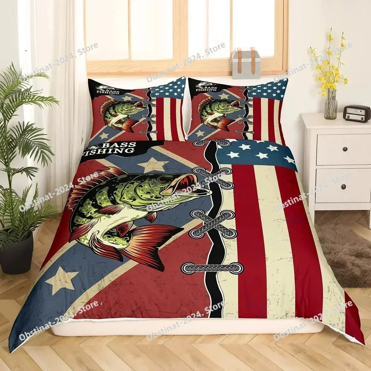 

Pike Fish Bedding Striped Bass Big Pattern Hunting and Fishing Themed Duvet Cover for Boys BedRoom Decorations for Teens