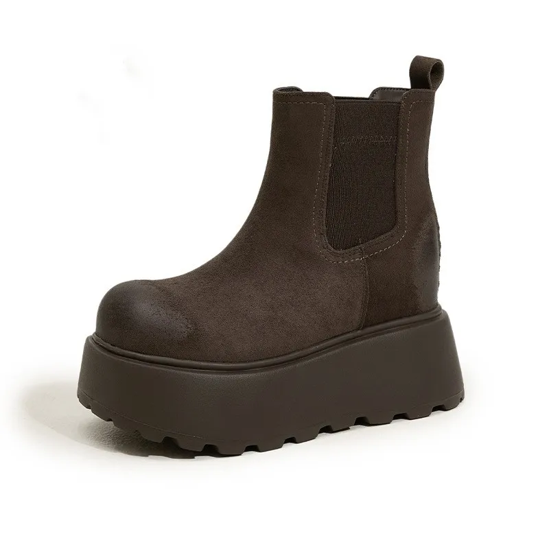 

Winter Platform Thick Bottom Women Ankle Boots Height Increase Women's Shoes Female Round Toe Slip On Short Booties