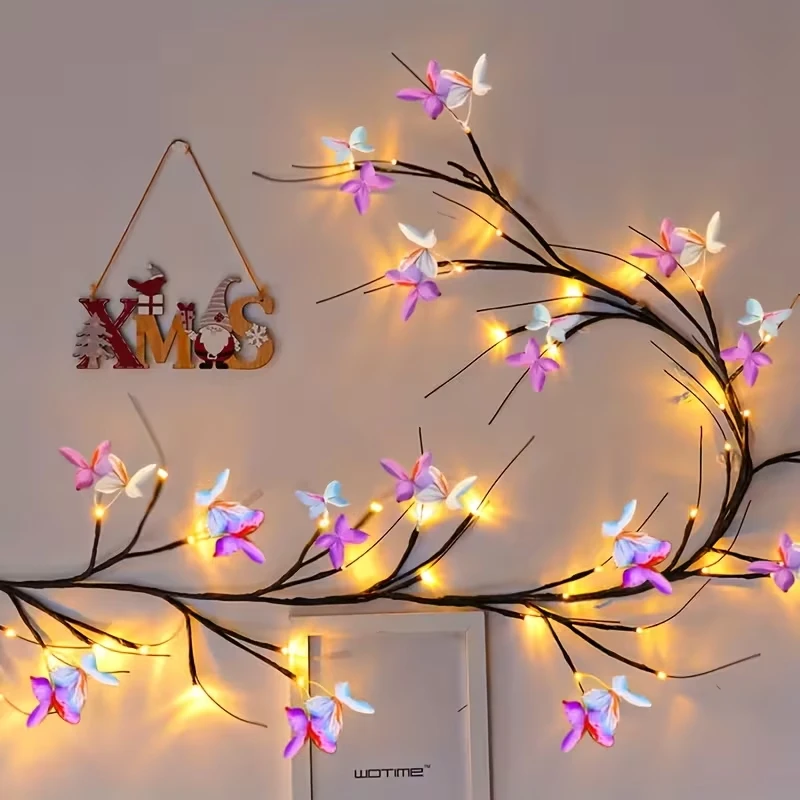 

Светодиодные гирлянды с веткой бабочки, питание от USB с 8 режимами освещения для внутренней комнаты, украшение стены, свет из ивы ивы