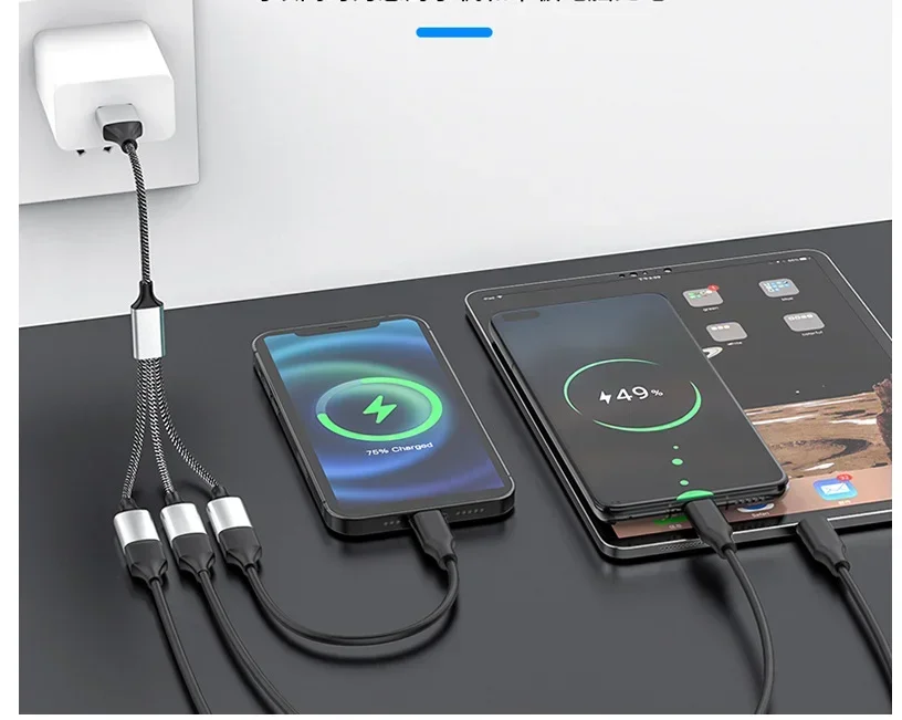 1 Male Plug To 4 3 Female Socket USB C Type-C OTG Extension Line Y Splitter Data Charging Cable Power Adapter Converter Splitter
