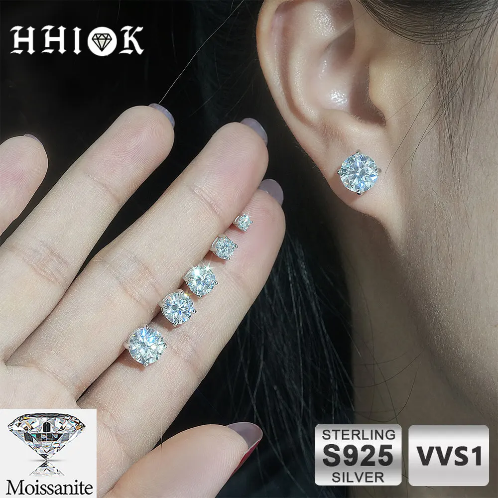 

Новые серьги с муассанитом, серебро 925 пробы, 0,1-4 карата, круглый вырез, цвет D, VVS1, блестящие серьги-гвоздики для ювелирных изделий унисекс, сертификат