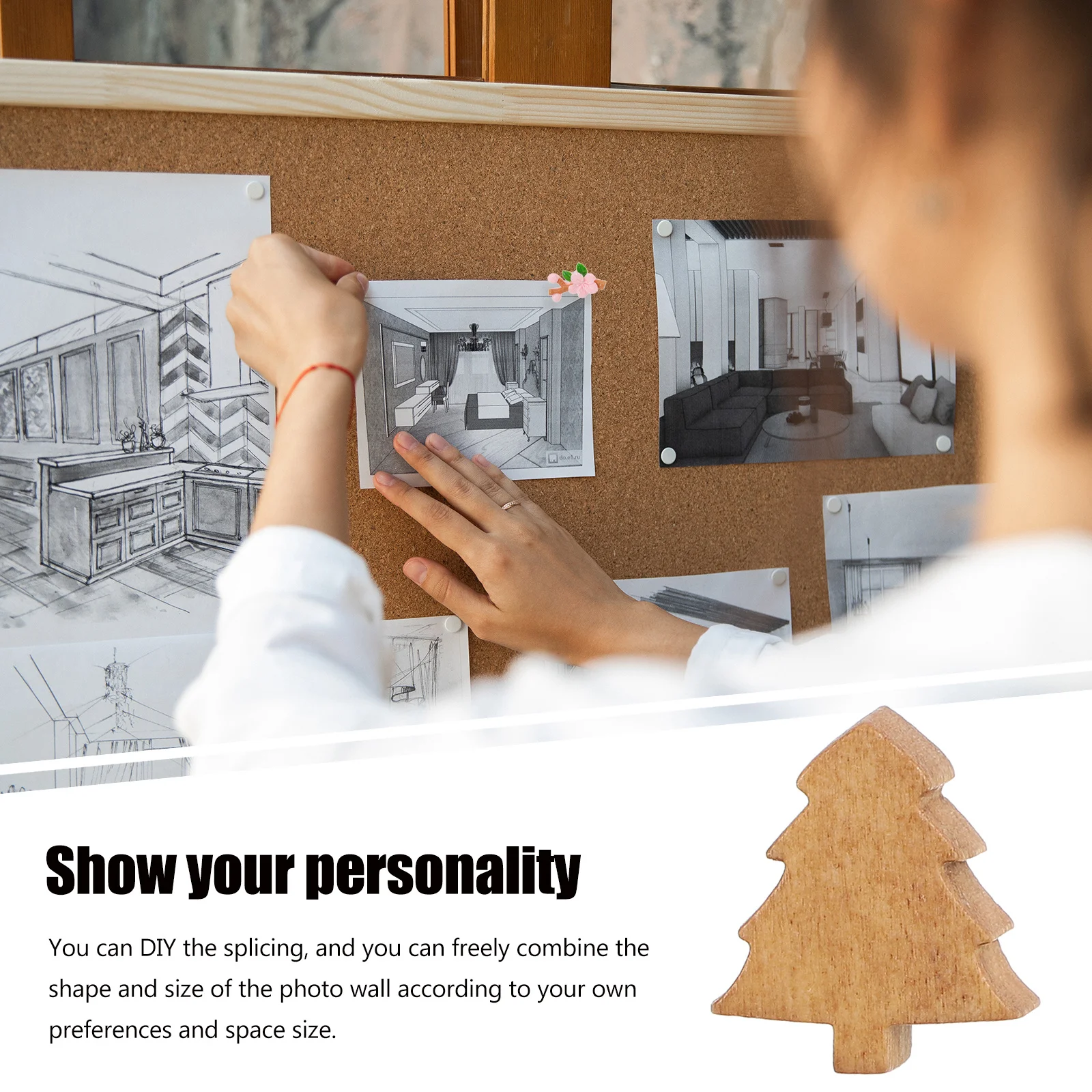 25Pcs Minimalist Pine Tree Push Pins Wooden Head Thumb Tacks for Photo Wall Cork Board Message Board Map Decoration Accessories