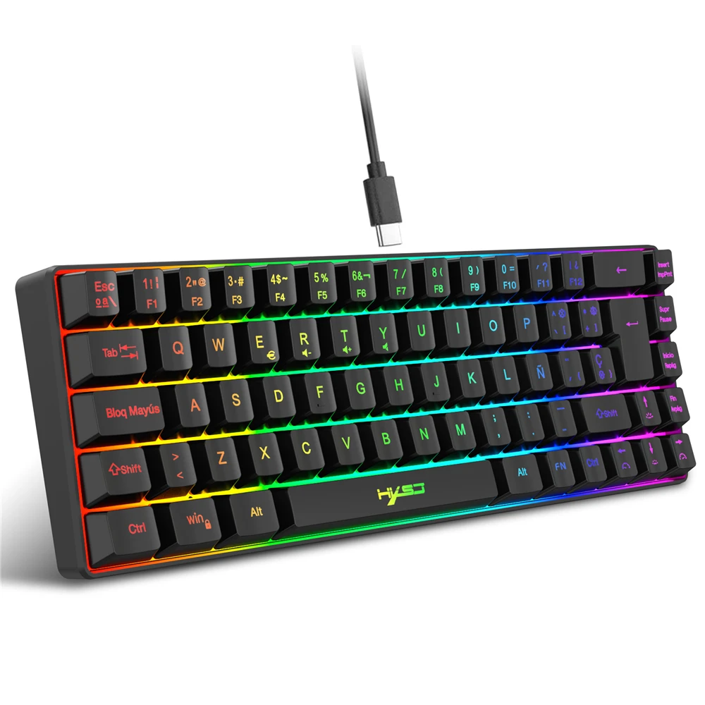 

V200 with Spanish Wired 68Key RGB Streamer Mini Gaming Keyboard 19-Key Conflict-Free Membrane Keyboard