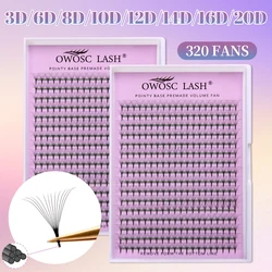 OWOSC 320 Fans Pointy Base Premade Volume Fans Medium Stem Sharp Thin Pre Made Russian Volume Fan Eyelash Extensions custom logo