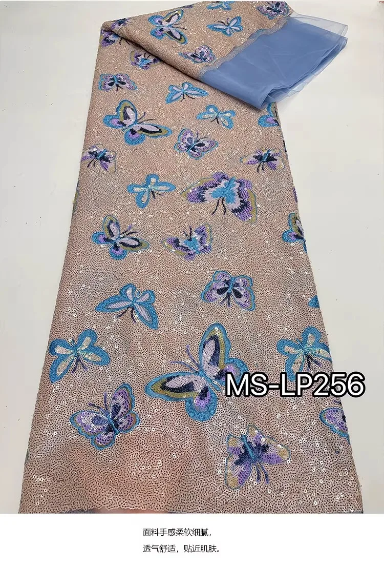 

1 ярд разноцветной ткани с вышивкой пайетками в виде бабочек, новая мягкая сетчатая ткань для свадебных платьев, ципао, для шитья своими руками