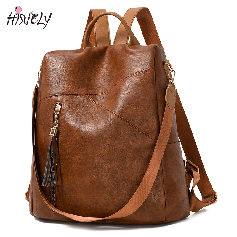 Bolso de viaje con borlas de moda de alta capacidad para mujer, mochila antirrobo de cuero para mujer, bolso de hombro multifunción para negocios