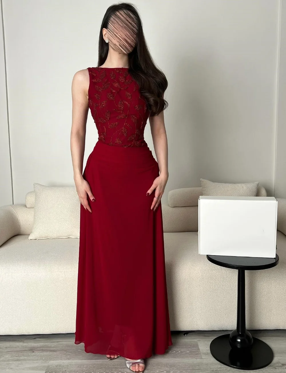 تخصيص أنيقة الشيفون الطية نمط ألف خط مغرفة الرقبة فساتين حفلة موسيقية طويلة أحجام الحفلات الفاخرة المتاحة جودة عالية #1