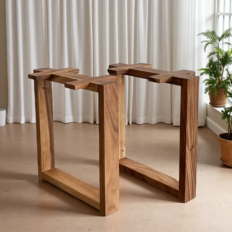 

Walnut Wood Table Base Support Dining Desk Square Frame Natural Wooden Furniture Feet Thick A-Frame Table Stand for Countertop