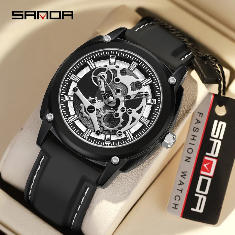 

Sanda 3235 New Design Fashion Reloj For Men Soft Silicone Strap 50M Watertight Japanese Quartz Movement Wrist Watch 2024