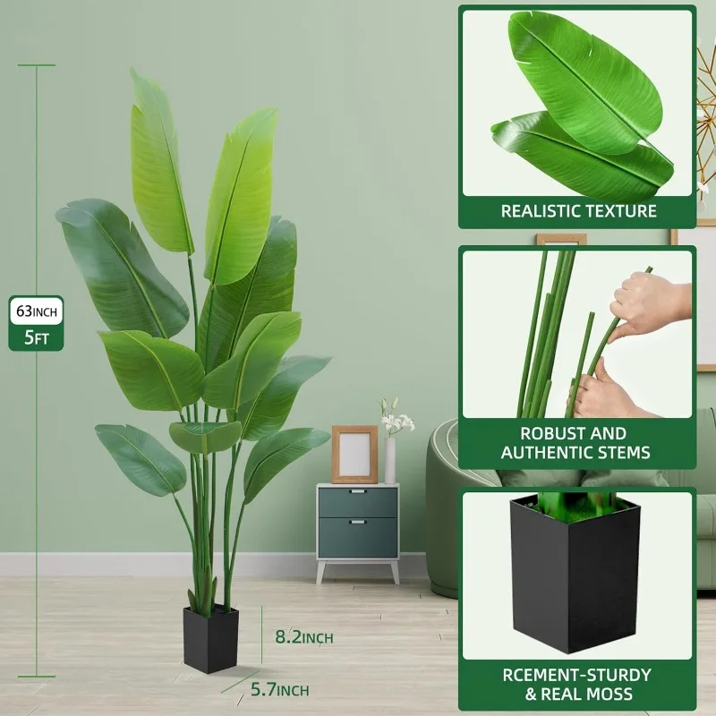 Bird of Paradise Artificial Plant 4ft,Faux Plants Indoor Tall with 10 Trunks - The Perfect Indoor Silk Floor Plant for Home